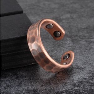 Vintage Hammered <b>Copper</b> Magnetic Finger Ring | Bio-Energy Wellness Jewelry | Open Adjustable Cuff Ring for <b>Men</b> and Women Gift - Product Image 1