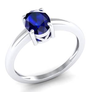 Anillos de compromiso REYES Solitaire de oro macizo de 14 quilates con moissanita para mujer, corte ovalado, 1.25 quilates, gema de zafiro azul, joyería fina - Product Image 2