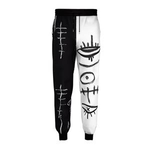Pantalones Deportivos Negros Bordados para Hombre con Cara Sonriente Amarilla en la Pierna Izquierda, Joggers Casuales con Cintura Elástica y Cordón Ajustable para Otoño - Product Image 3