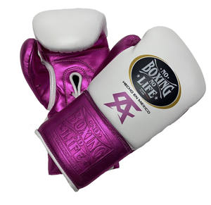 ถุงมือชกมวยรุ่นขายดี No Boxing No Life ทำจากหนังวัวแท้ สีขาว/ม่วง - Product Image 2