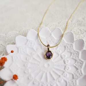 Colgante de amatista para mujer, plata de ley 925, chapado en oro de 14 quilates, delicado, piedra de nacimiento de febrero, joyería con piedra preciosa curativa. - Product Image 6