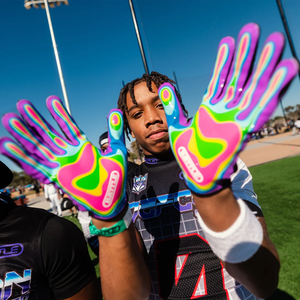 Gants de football américain 7v7 en néoprène et gel de silicone à doigts complets pour receveur, personnalisables, unisexes, durables, antidérapants, avec fermeture auto-agrippante - Product Image 3