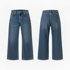 Jeans en denim vintage américain pour hommes et femmes, taille mi-haute, coupe droite ample, décontracté, délavé moyen, streetwear, polyester/coton - Product Image 1
