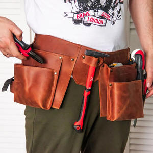 Cinturón de herramientas de cuero 100% auténtico con bolsa de cuero original y liberación rápida para carpintero, ideal para construcción, en venta. - Product Image 1