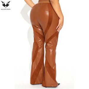 <span class=keywords><strong>Pantaloni</strong></span> da Donna Vintage in <span class=keywords><strong>Pelle</strong></span> PU Marrone Chiaro a Vita Alta con Pannelli Patchwork, Stile Western Sexy per Streetwear e Clubwear - Product Image 4