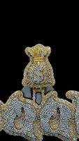 Rappeur bijoux hommes 10K or véritable diamant pendentif or et or blanc deux tons Dollar argent sac caution nom personnalisé lettre pendentif