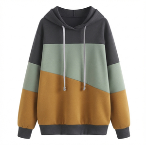 Sweat-shirt à capuche pour femme en molleton épais mélange coton, color block, manches longues, épaules tombantes, décontracté, hiver, 360g - Product Image 4