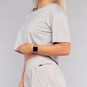 Women's Oversized Cropped Workout <b>Tank</b> <b>Top</b> <b>Loose</b> Fit Short Sleeve Breathable 100% Cotton Athletic Yoga Gym Casual Gray - Product Image 2