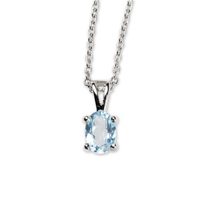 Pendentif solitaire en argent sterling 925 massif avec topaze bleue naturelle ovale sertie à griffes, collection Memoria Jewels, vente en gros - Product Image 1