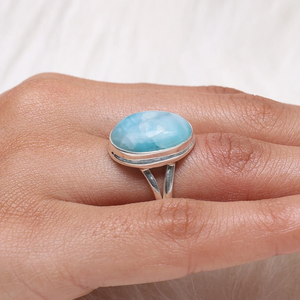 แหวนพลอยลาริมาร์ธรรมชาติ เงินแท้ 925 แหวนทำมือ ของขวัญสุดพิเศษ - Product Image 3