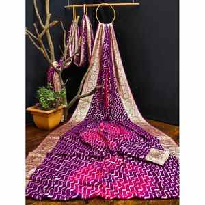 DISEÑADOR GEORGETTE ZARI TEJIDO SAREE CON BLUSA SIN COSTAR VINO - Product Image 1