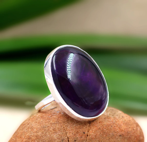 Large Oval Amethyst <b>Ring</b> Bold Purple Stone <b>Statement</b> <b>Ring</b> Handmade Gemstone Jewelry - Product Image 4