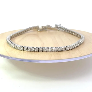 Pulsera de tenis de plata de ley 925 maciza chapada en rodio con cristales de corte princesa y engaste de bisel, joyería - Product Image 2