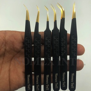 Pinzas de cejas de oro negro con logotipo personalizado, acero inoxidable sostenible de bajo costo con punta puntiaguda, pinzas para pestañas de etiqueta privada - Product Image 6