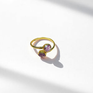 Natural Amethyst Round Faceted <b>Adjustable</b> <b>Ring</b> Handmade Birthstone Plain Band Wholesale Jewelry - Product Image 5