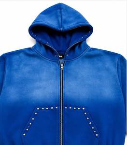 Ensemble de survêtement bleu à capuche pour homme, coupe droite, en molleton écologique, streetwear, couleur unie, polyester, sweat-shirt et pantalon - Product Image 3