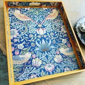 Hand-Painted Eco-Friendly Wooden Serving Tray Set of 3 Farmhouse Decor Ottoman Trays for Coffee <b>Tables</b> & <b>Bedside</b> <b>Tables</b> - Product Image 1