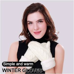 Mitaines d'hiver personnalisées pour femmes, tricotées, en maille torsadée, épaisses, doublées de polaire Sherpa, avec revers, pour activités de plein air et neige - Product Image 5