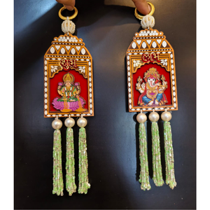 Traditional Lakshmi Ganesha Shubh Labh Hanging for Door Toran, Indian Diwali Home Decor Wall, Religious Festival Gift - Product Image 1