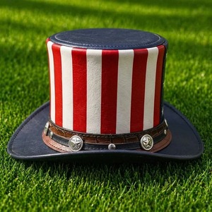 Chapeau haut de forme en cuir avec motif drapeau américain étoiles et rayures, idéal pour les fêtes et costumes pour adultes - Product Image 2