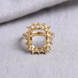 Monture de bague semi-montée vierge en argent sterling 925, taille émeraude 9x7mm, avec pierres d'accentuation rondes de 1,8mm, pré-encoupée pour pierres précieuses, pour création de bague DIY - Product Image 6