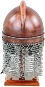 Casque d'armure de loup Viking médiéval fabriqué à la main finition en cuivre Antique avec chaîne mail et support chevalier en métal portable pour adulte - Product Image 2