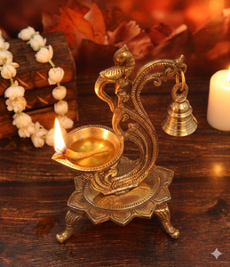 Handcrafted Brass Diya with Bell Traditional Indian Oil Lamp Puja Deepak for Home Temple Decor Festive Use and Gift Item - Product Image 2