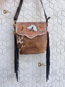 Western Cowhide Fur Leather Western Style <b>Bag</b> Hand Tooled Carving Fringe <b>Bags</b> New Design Hot Selling Shoulder <b>Bags</b> for Women - Product Image 2