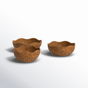 DreamCraft Handmade Rustic Set of 3 Woven Rattan Serving Bowls and Decorative <b>Baskets</b> From Vietnam for Serving or <b>Display</b> - Product Image 6
