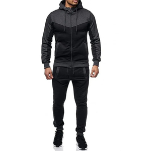 Survêtement à capuche pour homme, noir et gris, avec blocs de couleur, manches longues, fermeture éclair sur le devant, pantalon de jogging, tenue décontractée d'automne, coupe régulière, polyester et coton - Product Image 1