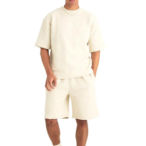 Custom Design <b>Men's</b> Summer Breathable Quick Dry Cotton Streetwear Two-Piece Set Short Sleeve Shirt & Shorts - Product Image 1