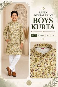 <b>Boys</b> Linen Digital Print Wrinkle-Free Traditional Ethnic Wedding Wear Ankle-Length Regular Fit 0-14 Years Indian - Product Image 1