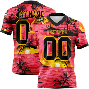 Camiseta de Fútbol Americano Personalizada con Diseño de Atardecer Tropical, Cuello en V, Manga Corta, Nombre del Equipo Sublimado, Uniforme Transpirable de Poliéster 00 para Hombre - Product Image 1