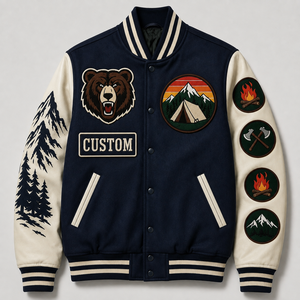 <b>Custom</b> Logo Men's Winter Fleece Wool Bomber Embroidery Patchwork Reversible Eco-Friendly Varsity <b>Jacket</b> - Product Image 1