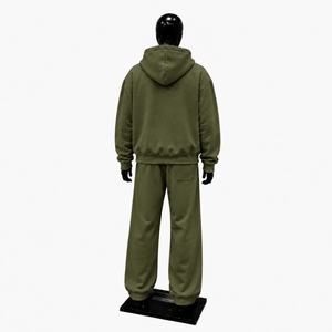 Conjunto de chándal oversize Olive para hombre y mujer, sudadera lisa con capucha y pantalones de chándal de pierna ancha, ropa casual de calle al por mayor - Product Image 2