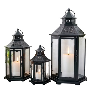 <b>Set</b> Of 2 Black Metal Decorative Candle <b>Lanterns</b> Vintage Hanging <b>Lantern</b> Candle Holder For Indoor Home Garden Wedding Parties - Product Image 2