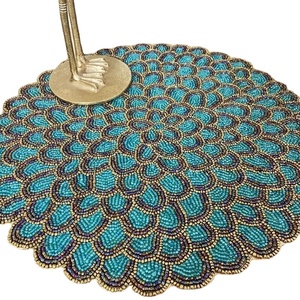 Napperon de table fait à la main meilleure broderie perlée perles de rocaille multi couleur tapis de projet de broderie inde vaisselle promotionnelle - Product Image 1