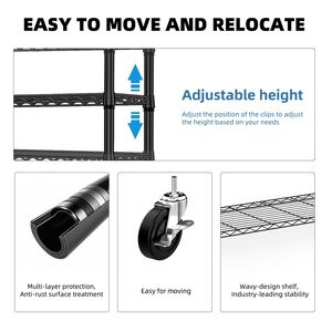 Appendiabiti a 3 livelli su ruote per carichi pesanti, armadio guardaroba in metallo autoportante con 1 asta e appendiabiti in filo metallico - Product Image 6