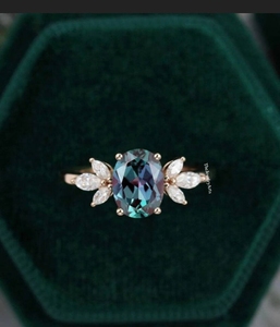 Vintage Oval Cut Lab Alexandrite Engagement <b>Ring</b> 925 Sterling <b>Silver</b> Rose Gold Plated Prong <b>Set</b> Inlay Promise Jewelry for Women - Product Image 1