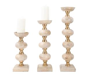 Juego de Portavelas Modernos Foxx con Base de Madera Esculpida en Capas, Portavelas Decorativos para Mesa de Comedor, Juego de 3 - Product Image 1