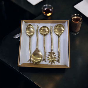 Ensemble de couverts en métal doré de luxe avec motif de branche pour l'utilisation sur les plats et les bols - Product Image 6