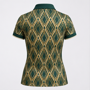 Polo pour femme personnalisé vert forêt à motif losanges dorés, séchage rapide, respirant, manches courtes, uniforme d'équipe de golf WPS-0767 - Product Image 4