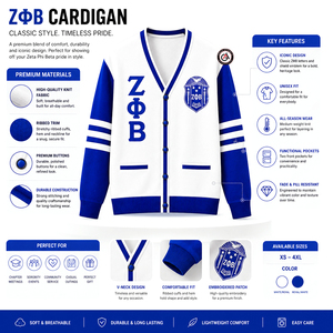 เสื้อคาร์ดิแกนปักลาย Zeta Phi Beta Winter Finer สำหรับผู้หญิง ติดกระดุมอะคริลิก |   ZOB Sorority ชุดปักลายสไตล์วินเทจสำหรับสุภาพสตรี - Product Image 5