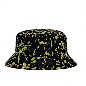 Unisex Bucket Hat Black With Colorful <b>Paint</b> Splatter Pattern Street Style Casual Spring Summer Adult Wear - Product Image 2