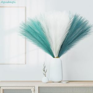 150 Pezzi di Fiori Artificiali Blu Teal Soffici, Steli Corti di Pampas Finta da 55 cm, Erba Sintetica Colorata per Decorazioni e Riempimento Vasi - Product Image 3