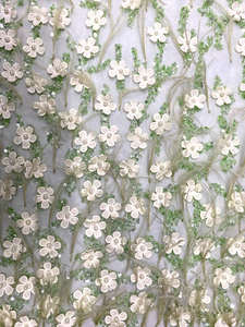 Tissu brodé de fleurs 3D exquises avec perles, dentelle en maille bleue scintillante à sequins pour robes de mariée de luxe et tenues de cérémonie - Product Image 4