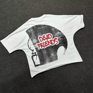 White Skull Graphic Summer Knitted 100% Cotton Oversized Short Sleeve Crew Neck <b>Crop</b> <b>Top</b> Streetwear Men's T-Shirt High Quality - Product Image 5