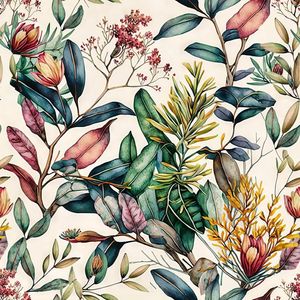 Carta da Parati Autoadesiva con Fiori Viola Esotici e Piante Tropicali della Giungla, Decorazione Murale da Giardino, Carta da Parati Adesiva - Product Image 1