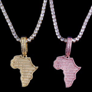 <b>Solid</b> Sterling <b>Silver</b> Hip Hop Africa Map Iced Out Rhodium Plated Men's Party Pendant Necklace - Product Image 3