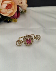 Lucentarts Élégante Bague Double de Mariage et de Fête à Coupe Ovale Florale, avec Base en Laiton Plaqué Or Antique, pour Femme, Vente en Gros - Product Image 2